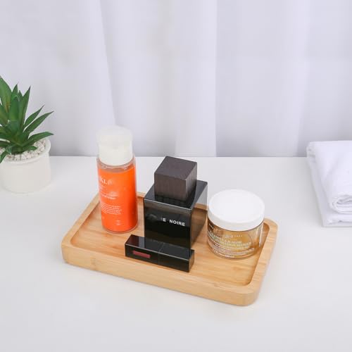 Natural Bamboo Vanity Tray - Compact Wooden Bathroom Organizer