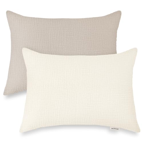 Wimist Muslin Toddler Pillowcases 2-Pack, 13x18, Beige & Pale Yellow