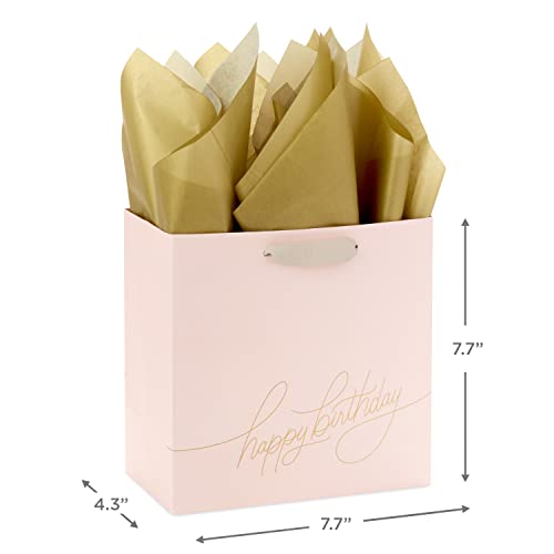 Hallmark Signature Studio 7.7-Inch Square Birthday Gift Bag with Tissue Paper - Blush Pink & Gold Foil, Pack of 1