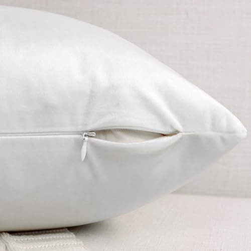 Thmyo 2 Pack White Velvet Decorative Square Pillow Covers 16x16 Inches, No Inserts