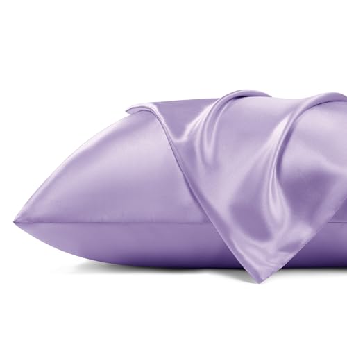 Bedsure Satin Pillowcase Set with Zipper - Standard 20" x 26" - Lavender - 2 Pack