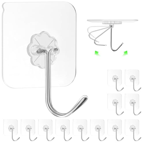 ZESLMG 12 Pack Large Adhesive Wall Hooks - Heavy Duty Removable Sticky Hooks