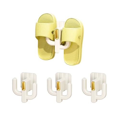 OBELGEOYA 4-Pack White Wall Mounted Shoe Rack Organizer with Hooks - No-Drill Space Saver for Entryway, Bathroom & RV