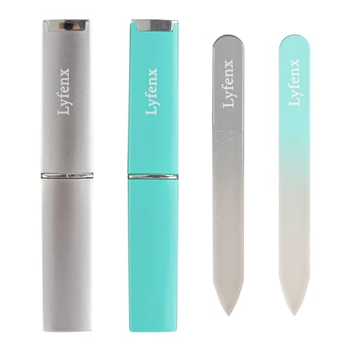 LYFENX 2-Pack Mini Glass Nail Files with Case for Natural Nails