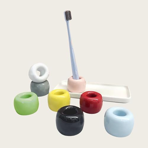3-Piece Ceramic Toothbrush Holder Set - Style A Mini Bathroom Organizer