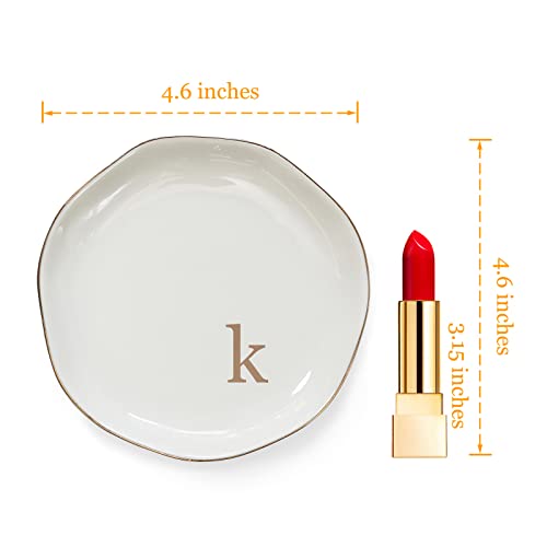 Personalized K Initials Ring Dish - Ceramic Jewelry Tray Gift