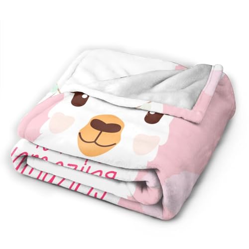 Pink Llama Blanket 50"x40" - Soft Flannel Throw for Kids & Pets