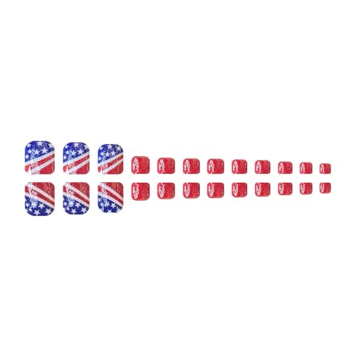 4th of July Short Square Press on Toe Nails Patriotic False Toenails