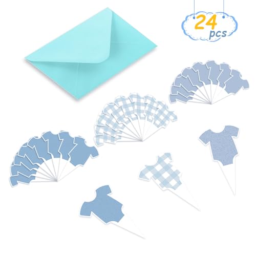 24 PCS Blue Bodysuit Cupcake Toppers for Baby Shower Party