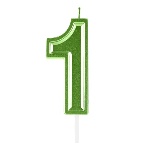 Green Number 1 Birthday Candle 3D Cake Topper Party Decoration 2 Pack