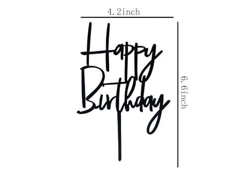 Black Acrylic Happy Birthday Cake Topper Reusable Party Decoration