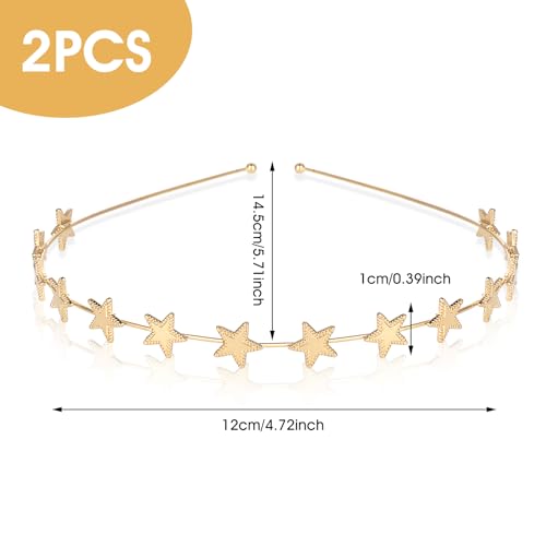PEOVLVN 2 Pack Star Headbands Metal Sparkly Rhinestone Star Crown for Women