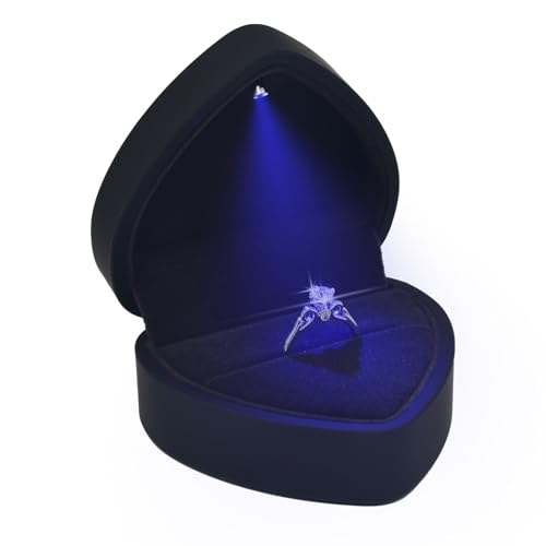 Black Heart-Shaped LED Lighted Engagement Ring Box for Proposals