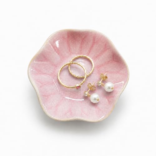 Pink Lotus Leaf Ceramic Jewelry Tray - Small Trinket Dish for Rings
