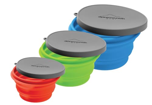 Collapsible Silicone Bowl with Lid for Camping - Medium Green