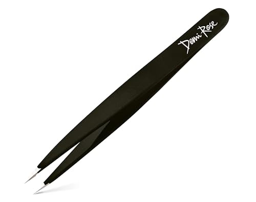DEMI ROSE Pointed Precision Tweezers - Stainless Steel Fine Point Needle Nose Tweezers for Ingrown Hair, Splinters, and Eyebrows (Black)