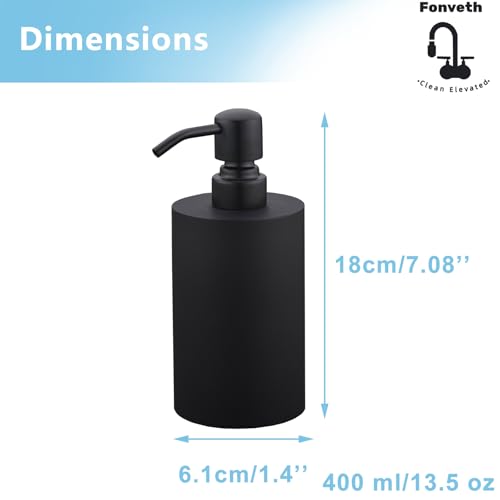Fonveth Black 13.5oz Soap Dispenser with Stainless Steel Pump - Countertop Bathroom & Kitchen
