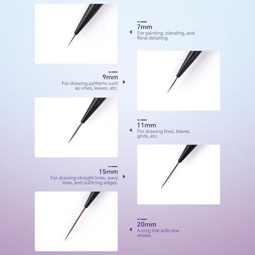 KAZIPOP 10PCS Acrylic Nail Brushes Set for Gel Polish Art and Liner Painting