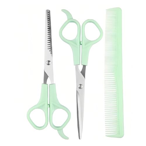TIKIYOUN 6.7 Inch Professional Hair Cutting Shears Set Green Stainless Steel Barber Scissors Kit with Thinning Scissor and Comb