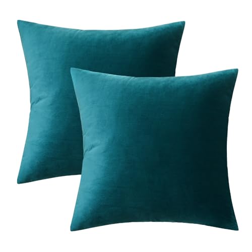 MIULEE Teal Velvet Throw Pillow Covers 18x18 Inch Pack of 2