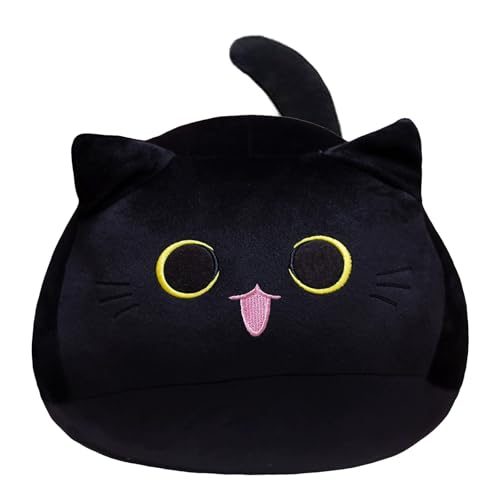 AUTOKAKUM 12-Inch Cute Black Cat Plush Pillow - Soft Stuffed Animal Toy