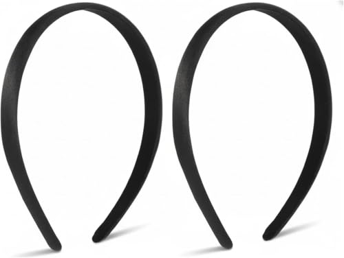 Black Satin Wide Headbands Anti-Slip Hair Hoops for Women 2-Pack