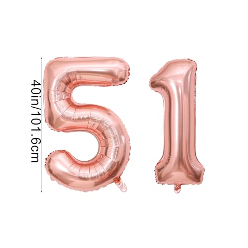 40 Inch Rose Gold Number 51 Balloon for Birthday & Wedding Decor