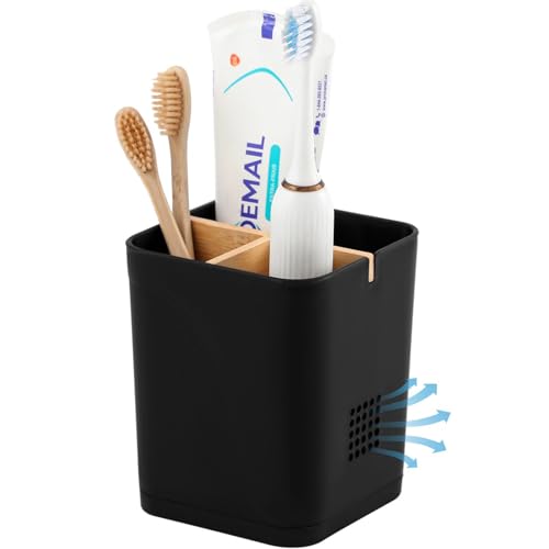 Electric Toothbrush Holder & Toothpaste Organizer, Black - 3 Slots