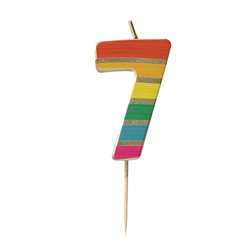 Rainbow Number 7 Birthday Candle - Premium Cake Topper Decoration