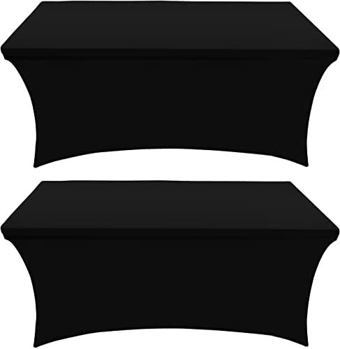 Utopia Kitchen 8ft Spandex Tablecloth, 2-Pack Fitted Black Stretch Cover