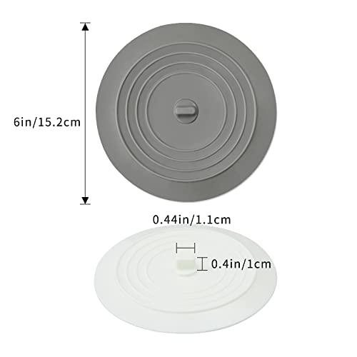 MATATAMAX 6-Inch Silicone Tub Stopper - 2 Pack, White & Grey Drain Plug