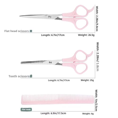 TIKMNO Pink Stainless Steel Hair Cutting Shears Set 6.7 Inch with Thinning Scissor and Comb