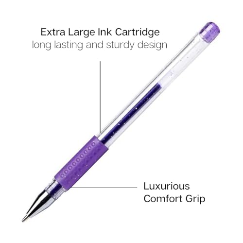KINGART Comfort Grip Gel Pens Set - 12 Glitter Colors, 1.0mm Tip