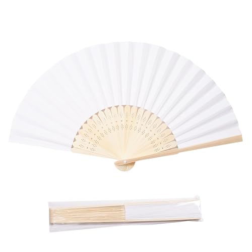 12-Pack 8.3 Inch White Paper Hand Fans for Weddings & Parties