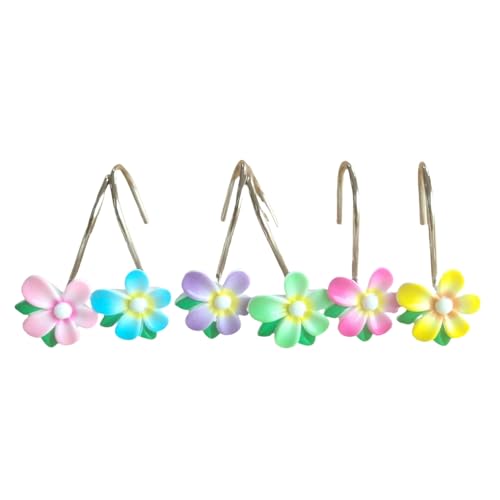 TwoFish Decorative Christmas Tree Shower Curtain Hooks - Set of 12 (Colorful Flower)