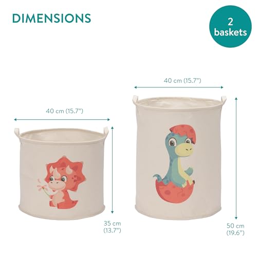Navaris Red Dinosaur Toy Storage Baskets, Set of 2 - Collapsible Kids Hamper