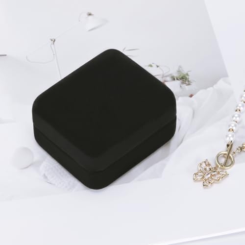 LETURE Black Glossy Jewelry Ring Box with LED Light - Velvet Gift Box for Engagement & Weddings