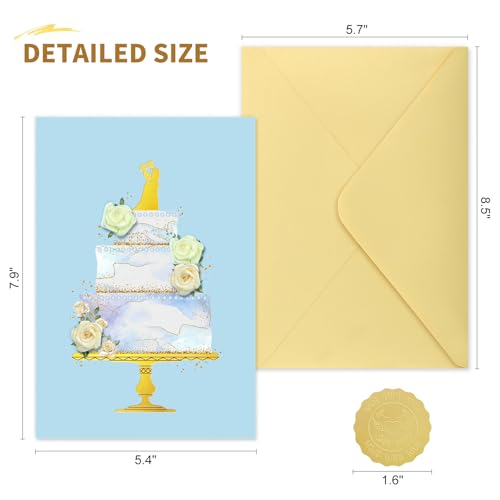 3D Rose Wedding Card for Bride and Groom with Envelope, Gold Foil 7.8"x5.4"