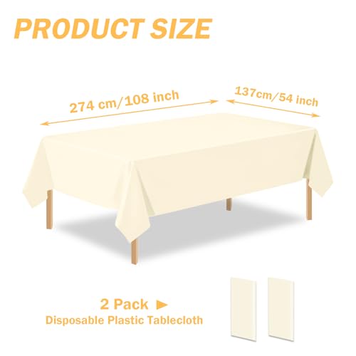 54 x 108 Inch Ivory Disposable Plastic Tablecloths - 2 Pack
