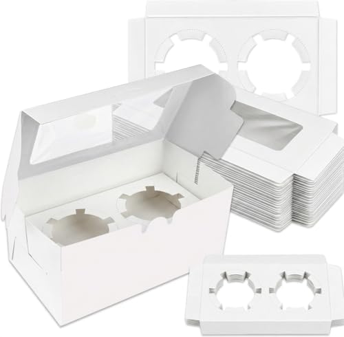 18-Pack 2-Cupcake Boxes with Clear Window, 6.3 x 3.54 x 2.95 Inch White
