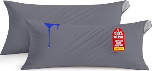 Utopia Bedding Waterproof Body Pillow Protectors, 20x54, Gray - Pack of 2