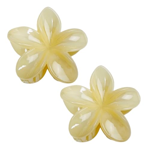 Creamy Yellow Flower Hair Claw Clips 2-Pack Large Hawaiian Plumeria