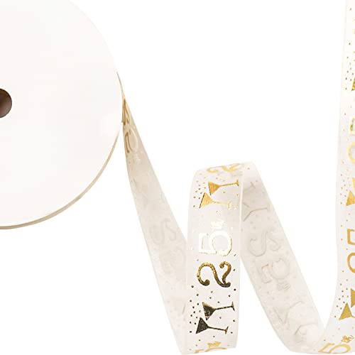 Holijolly Gold Sheer Gift Ribbon 25th Anniversary 3/4 Inch 10 Yards