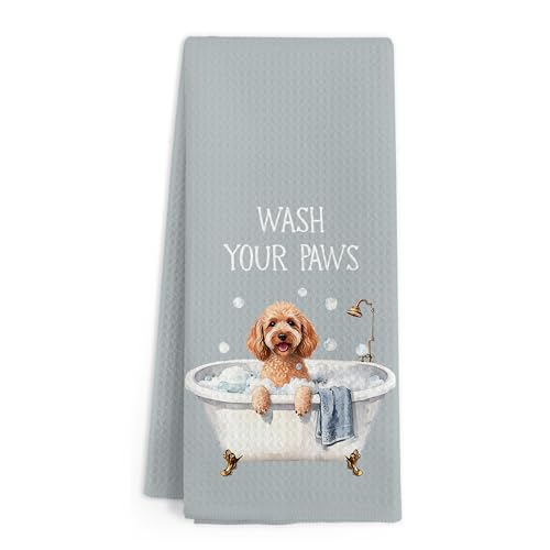 Goldendoodle Hand Towel - Wash Your Paws Microfiber Bathroom Dish Towel