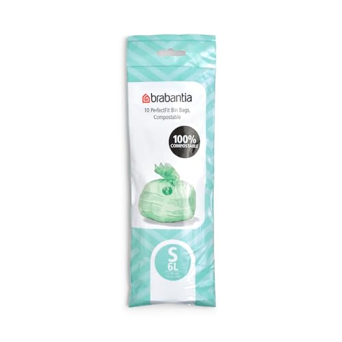 Brabantia Compostable Bin Liners, 1.6 Gallon Trash Bags - 10 Pack