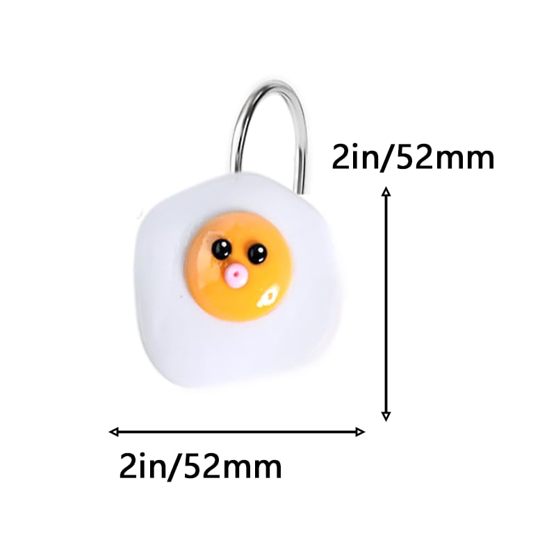 YOINIUEM Fried Egg Shower Curtain Hooks - 12 Pcs Cute Resin Bath Rings