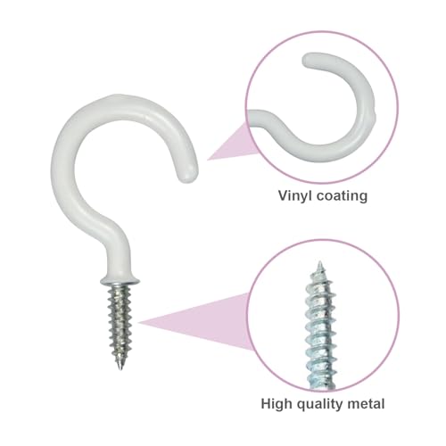 FOHOLA 5 Pack Vinyl Coated Ceiling Hooks, 1-1/4 Inch Screw in Mug Hooks