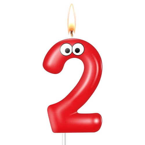 Number 2 Monster Birthday Candle - Red Cartoon Cake Topper Decoration