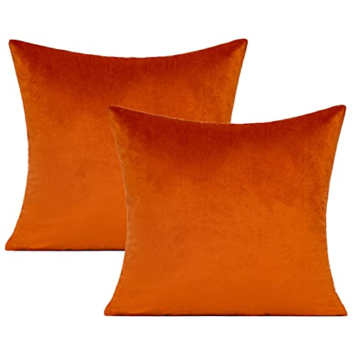 Burnt Orange Velvet Throw Pillow Covers - Set of 2, 18x18
