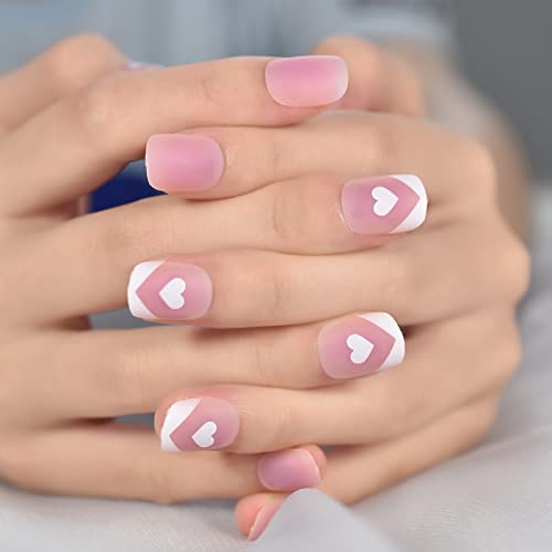 Elevenail Short Round Floral Press on Nails - Gradient French Fake Nails
